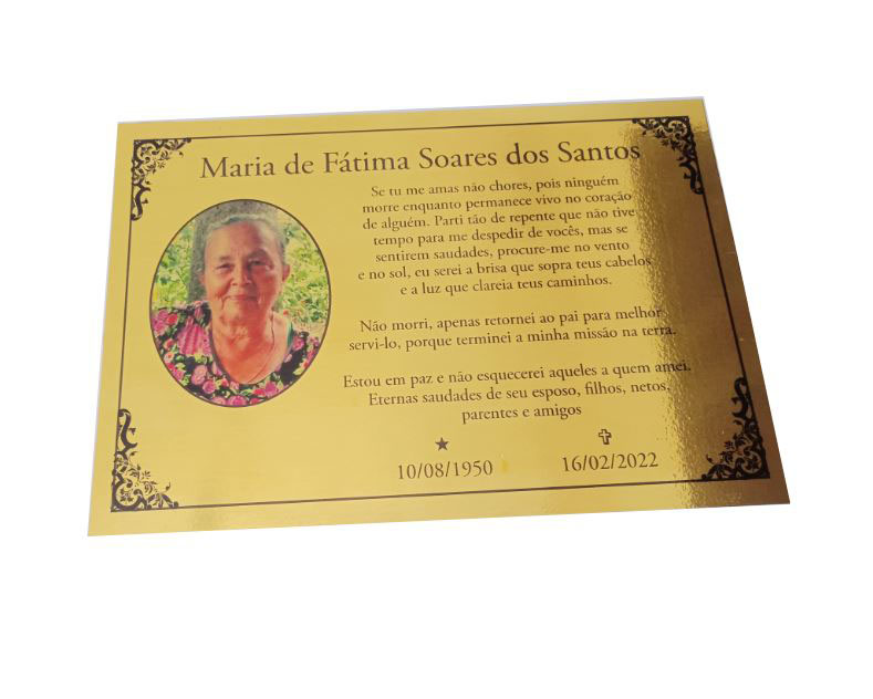 Placa de Chapa Ante ferrugem para túmulo cor dourado tamanho 30x20cm title=