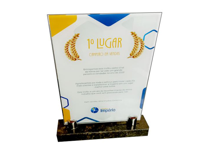 Troféu premiação melhor vendedor do ano title=